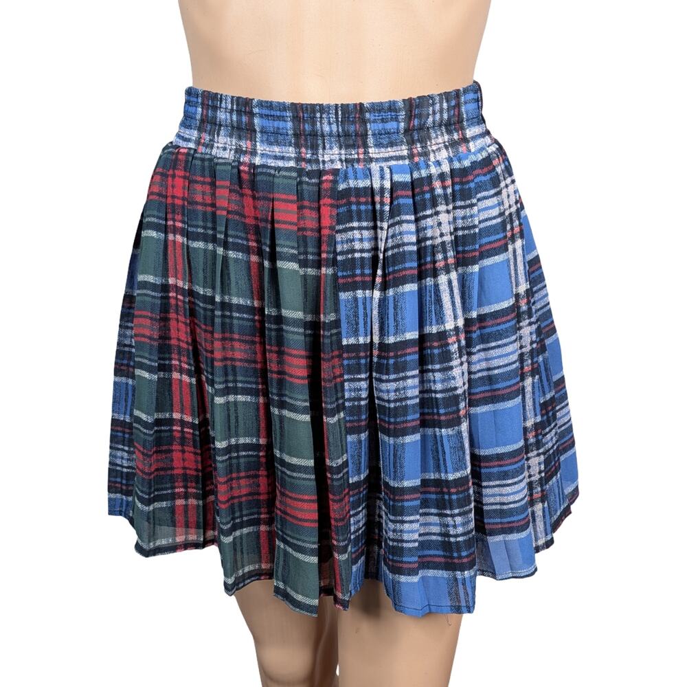Keds Plaid Patchwork Mini Skirt S | Smocked As Seen On Teen Wolf Blue Green